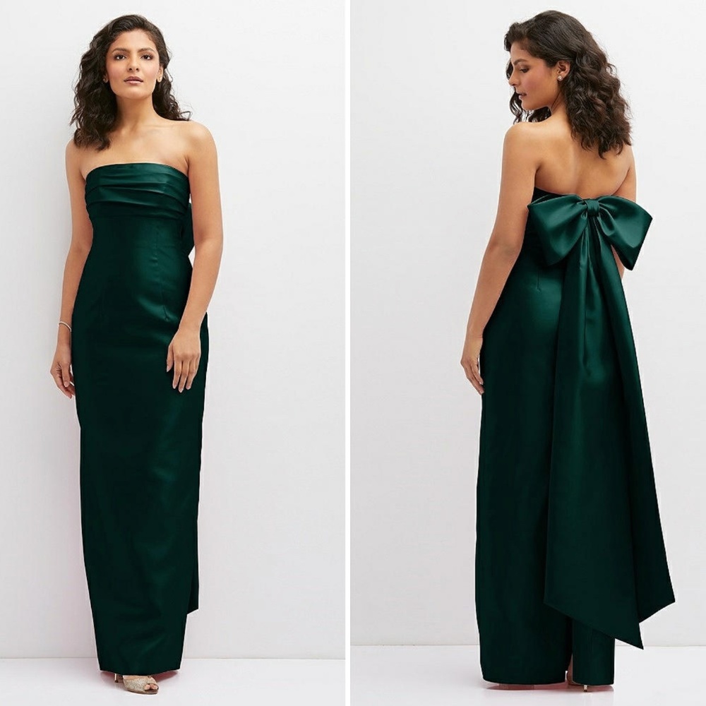 Alfred Sung: Strapless Bow Back Satin Column Gown (NWT)
